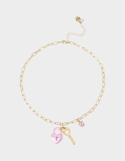 HEART LOCK SHORT PENDANT NECKLACE PINK Women's Valentine's Day Heart Pendant Necklace | Betsey Johnson Top Pick
