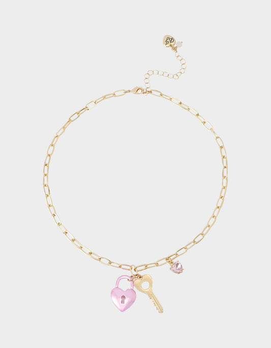 HEART LOCK SHORT PENDANT NECKLACE PINK Women's Valentine's Day Heart Pendant Necklace | Betsey Johnson Top Pick