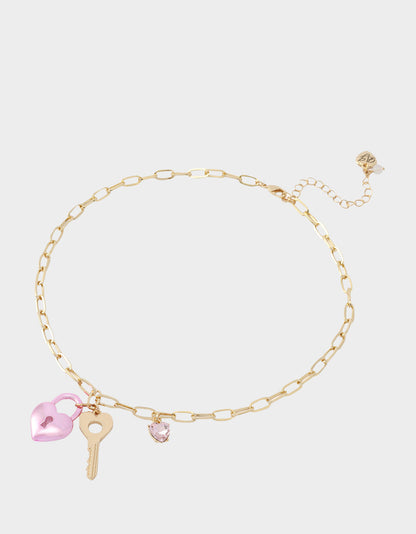 HEART LOCK SHORT PENDANT NECKLACE PINK Women's Valentine's Day Heart Pendant Necklace | Betsey Johnson Top Pick