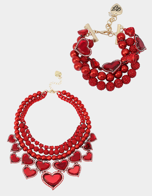 VALENTINE'S LOVE SPELL BUNDLE Women's Valentine's Day Red Heart Necklace and Bracelet Set | Betsey Johnson Best Price