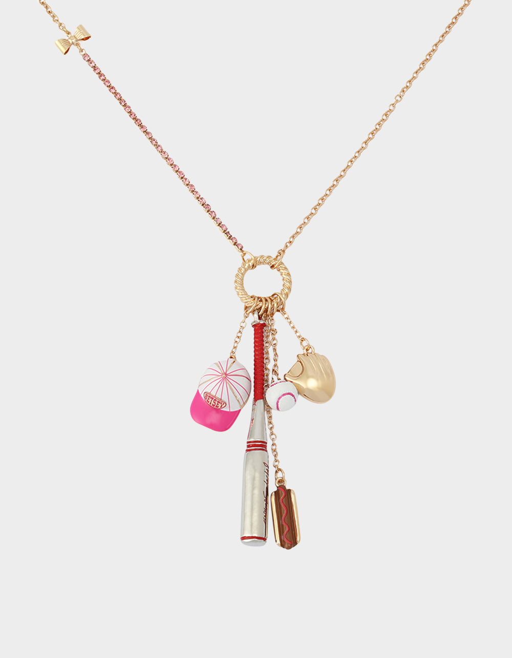 BASEBALL CHARM PENDANT NECKLACE PINK Sports-Themed Rhinestone Women's Necklace | Betsey Johnson Quality