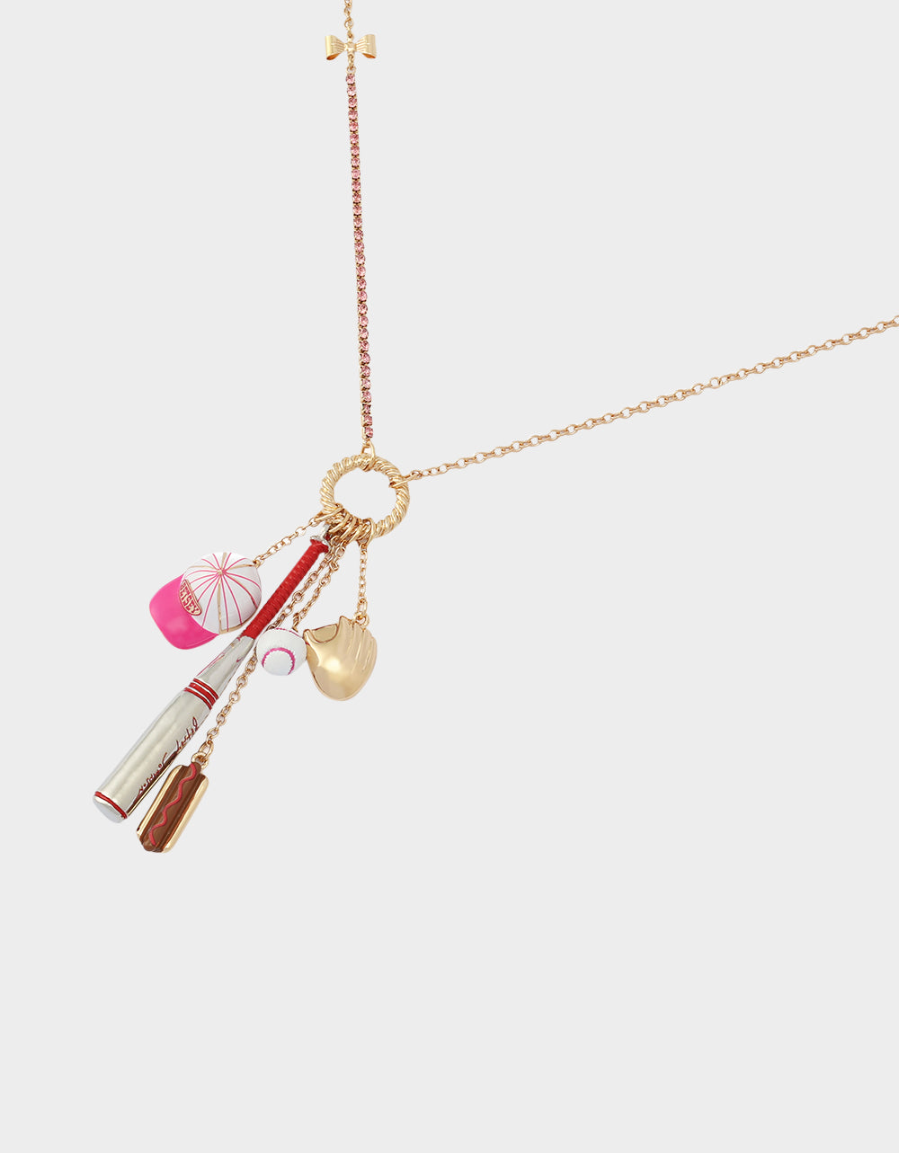 BASEBALL CHARM PENDANT NECKLACE PINK Sports-Themed Rhinestone Women's Necklace | Betsey Johnson Quality