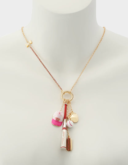 BASEBALL CHARM PENDANT NECKLACE PINK Sports-Themed Rhinestone Women's Necklace | Betsey Johnson Quality