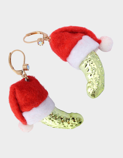 SANTA BABY PICKLE DROP EARRING GREEN Women's Christmas Holiday Pickle Earrings | Betsey Johnson Sale