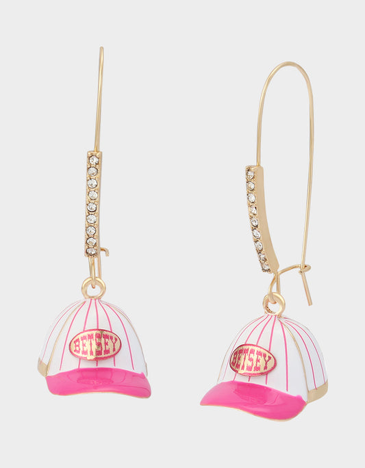BASEBALL HAT SHEPPARD HOOK EARRINGS PINK Sport's-Themed Women's Earrings | Betsey Johnson Recommended
