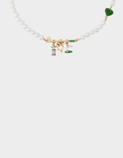 GOLF FRONTAL NECKLACE GREEN Women's Sports-Themed Golf Pearl Necklace | Betsey Johnson Hot Sale