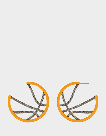 BASKETBALL HOOP EARRINGS ORANGE Sports-Themed Rhinestone Women's Earrings | Betsey Johnson Quality