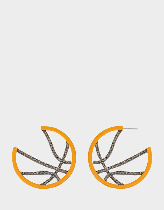 BASKETBALL HOOP EARRINGS ORANGE Sports-Themed Rhinestone Women's Earrings | Betsey Johnson Quality