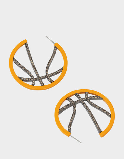 BASKETBALL HOOP EARRINGS ORANGE Sports-Themed Rhinestone Women's Earrings | Betsey Johnson Quality