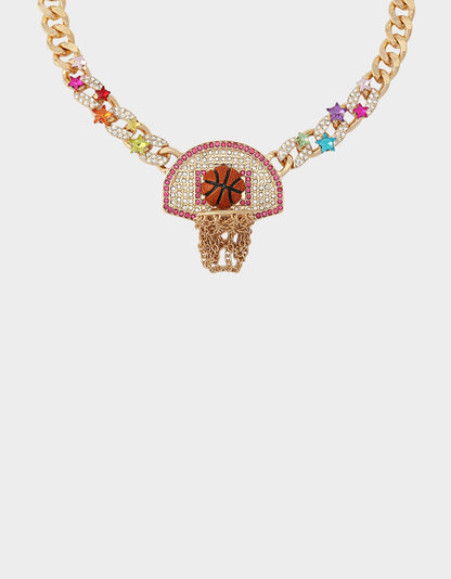 BASKETBALL SHORT PENDANT NECKLACE ORANGE Sports-Themed Women's Statement Necklace | Betsey Johnson Signature