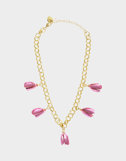 GARDEN GLAM TULIP CHARM FRONTAL NECKLACE PINK Women's Tulip Drop necklace | Betsey Johnson Customer Favorite