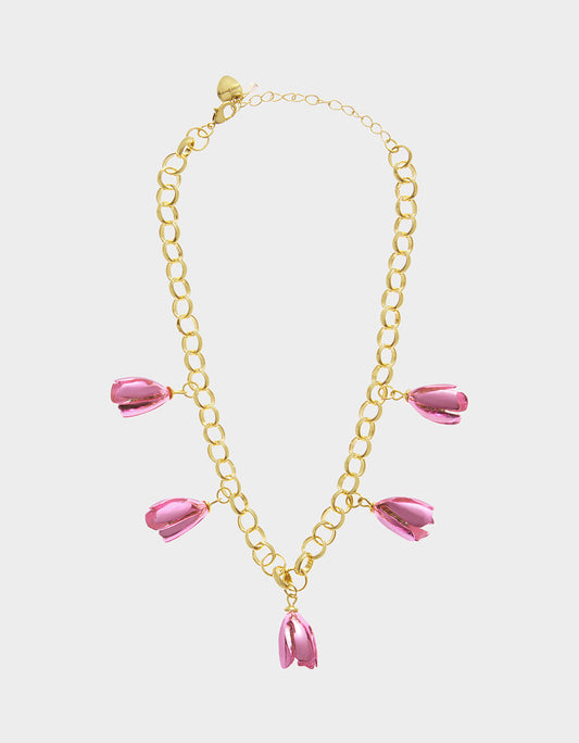 GARDEN GLAM TULIP CHARM FRONTAL NECKLACE PINK Women's Tulip Drop necklace | Betsey Johnson Customer Favorite