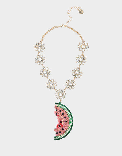 BETSEYS BACKYARD WATERMELON PENDANT MULTI Women's Watermelon Rhinestone Pendant Necklace | Betsey Johnson Customer Favorite