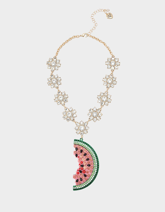 BETSEYS BACKYARD WATERMELON PENDANT MULTI Women's Watermelon Rhinestone Pendant Necklace | Betsey Johnson Customer Favorite