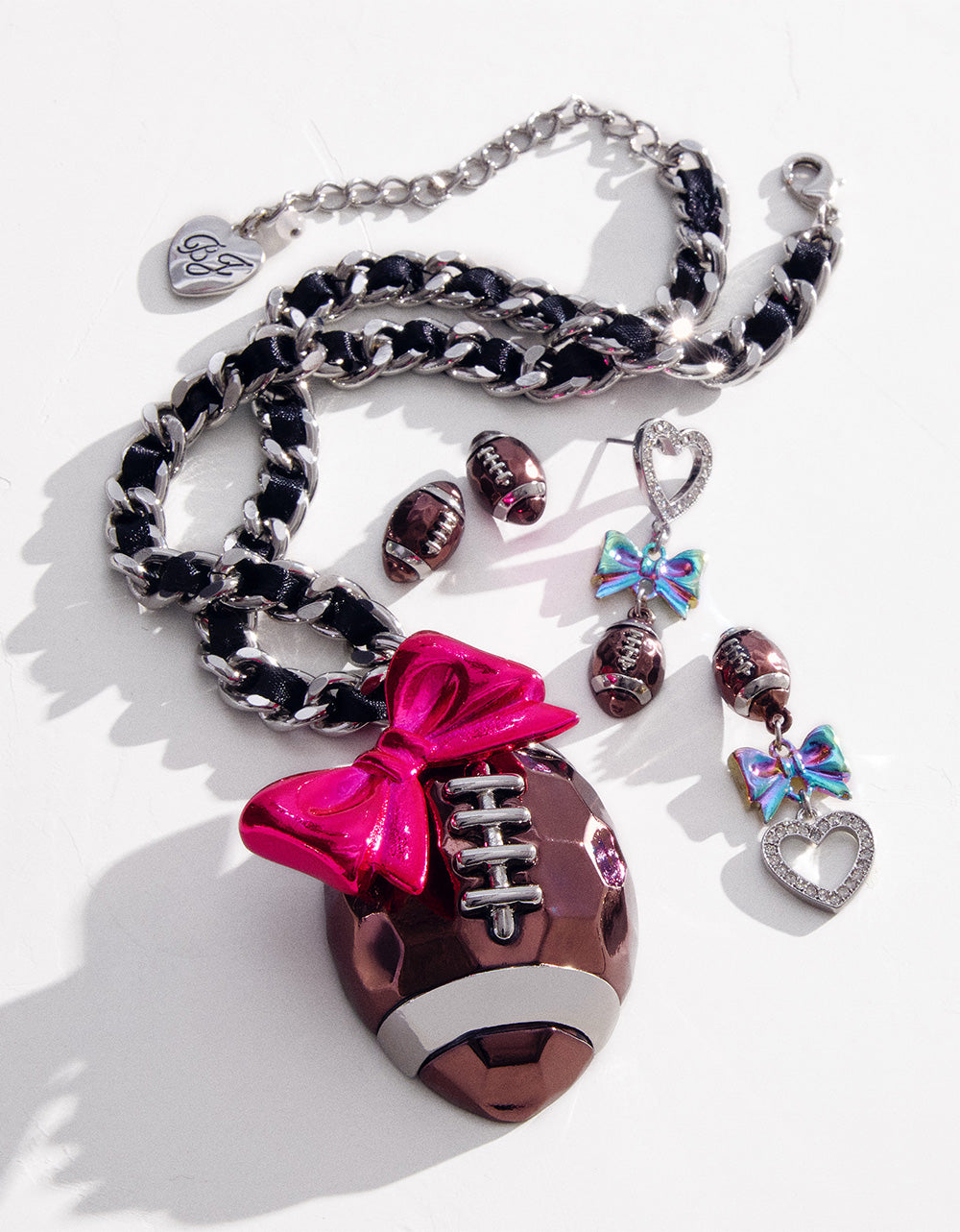RIBBON FOOTBALL PENDANT PINK Women's Football Pendant Necklace | Betsey Johnson Premium