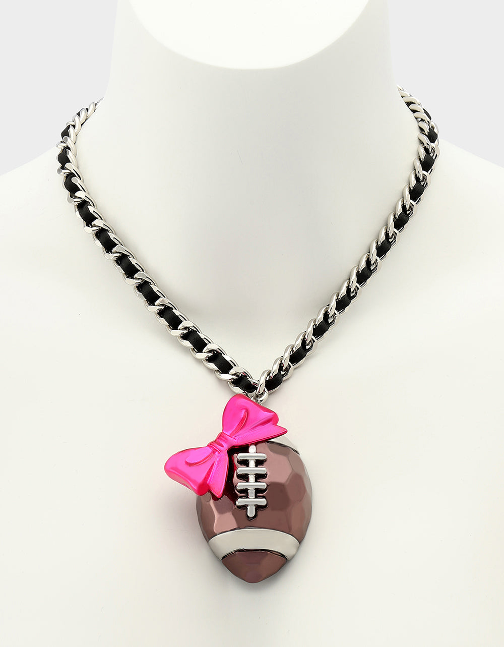RIBBON FOOTBALL PENDANT PINK Women's Football Pendant Necklace | Betsey Johnson Premium