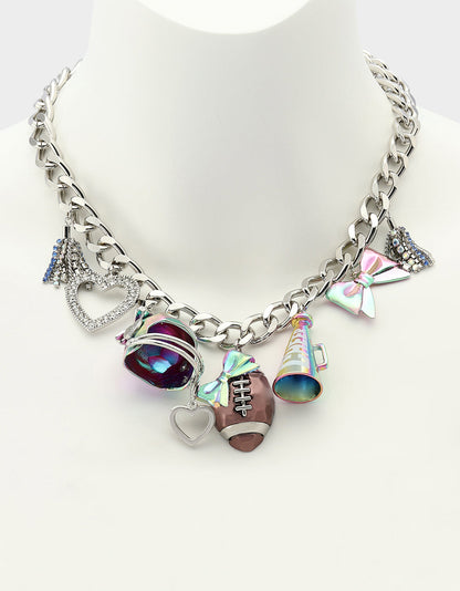FOOTBALL CHARM NECKLACE MULTI Women's Football-Themed Charm Chain Necklace | Betsey Johnson Deals