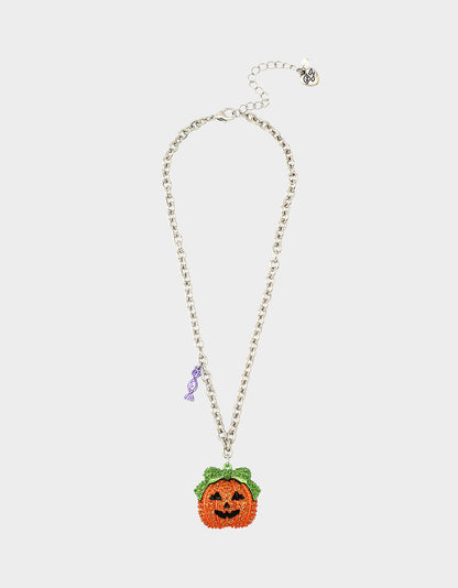 PUMPKIN PENDANT NECKLACE ORANGE Women's Halloween-Themed Pumpkin Rhinestone Pendant Necklace | Betsey Johnson Value