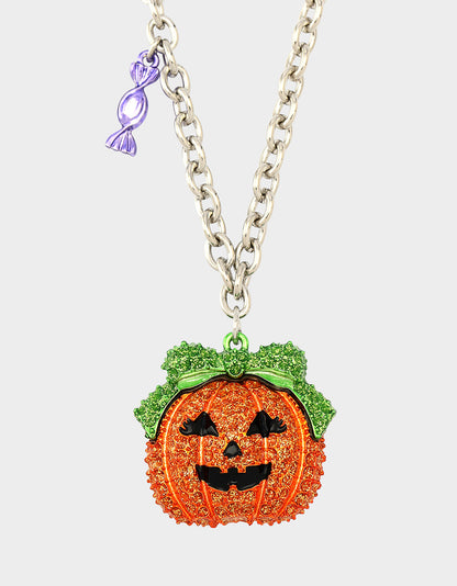 PUMPKIN PENDANT NECKLACE ORANGE Women's Halloween-Themed Pumpkin Rhinestone Pendant Necklace | Betsey Johnson Value