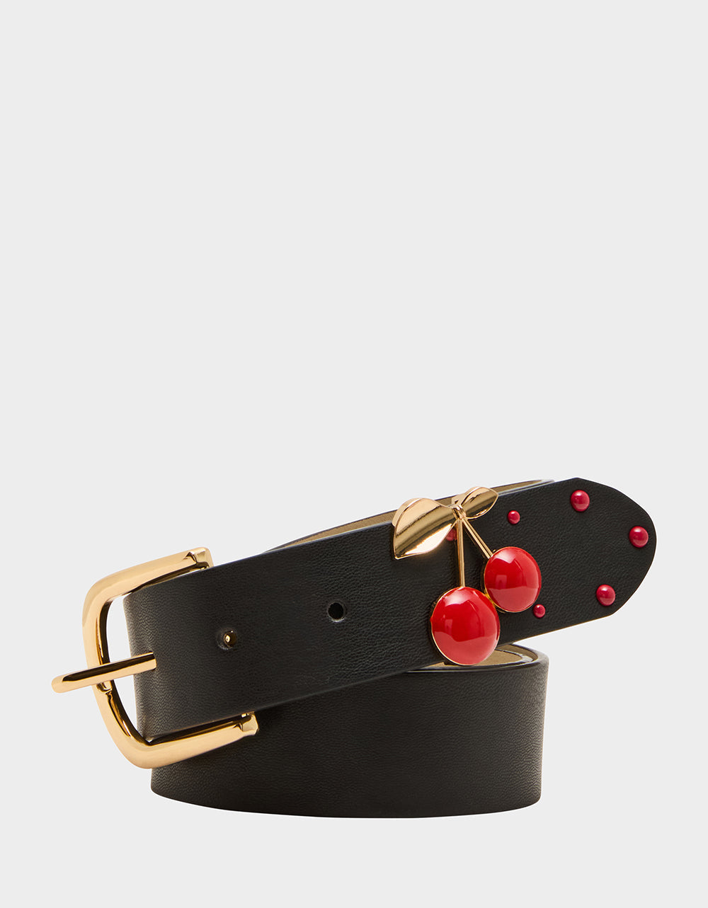 CHERRY KEEPER BELT 34MM BLACK Women's Black Faux Leather Cherry Charm Belt | Betsey Johnson Top Pick