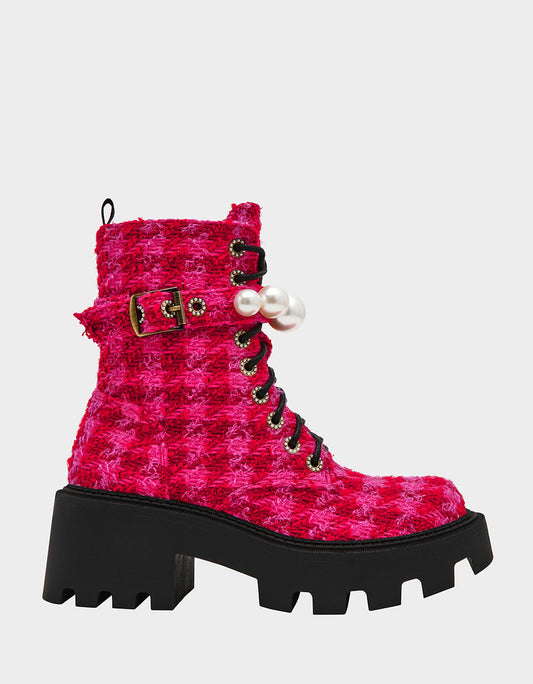JONNIE FUCHSIA MULTI Lace-Up Platform Combat Women's Ankle Boot | Betsey Johnson Best Price