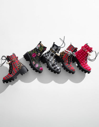 JONNIE FUCHSIA MULTI Lace-Up Platform Combat Women's Ankle Boot | Betsey Johnson Best Price