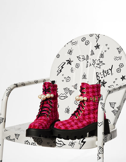 JONNIE FUCHSIA MULTI Lace-Up Platform Combat Women's Ankle Boot | Betsey Johnson Best Price