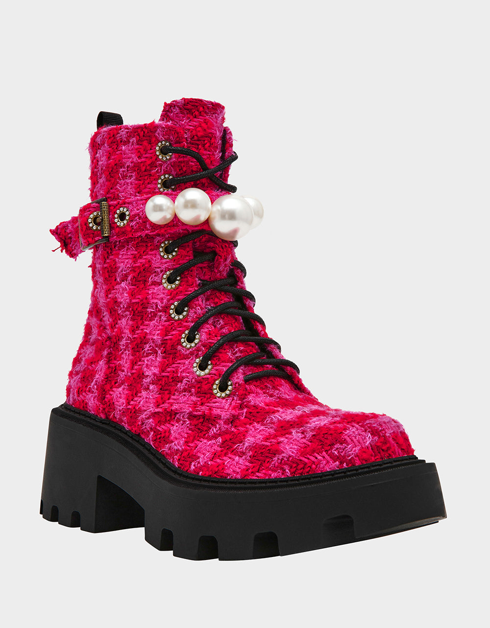 JONNIE FUCHSIA MULTI Lace-Up Platform Combat Women's Ankle Boot | Betsey Johnson Best Price