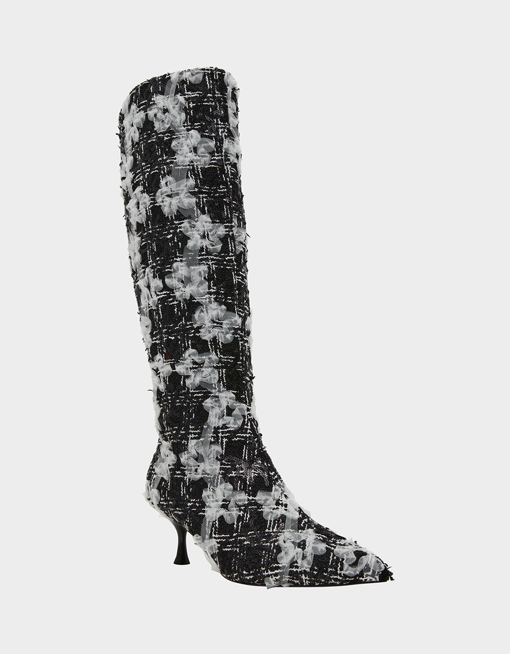 MAXXINE BLACK WHITE MULTI Pointed-Toe Knee-High Kitten Heel Women's Boot | Betsey Johnson Recommended