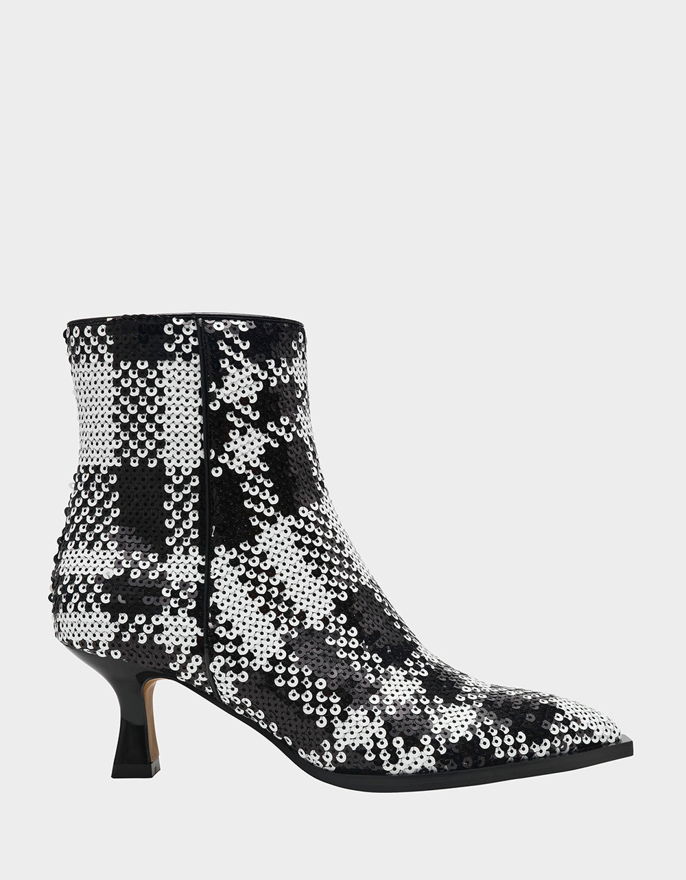 LOUISA BLACK/WHITE PLAID Women's Pointed Toe Kitten Heel Ankle Bootie | Betsey Johnson Trending