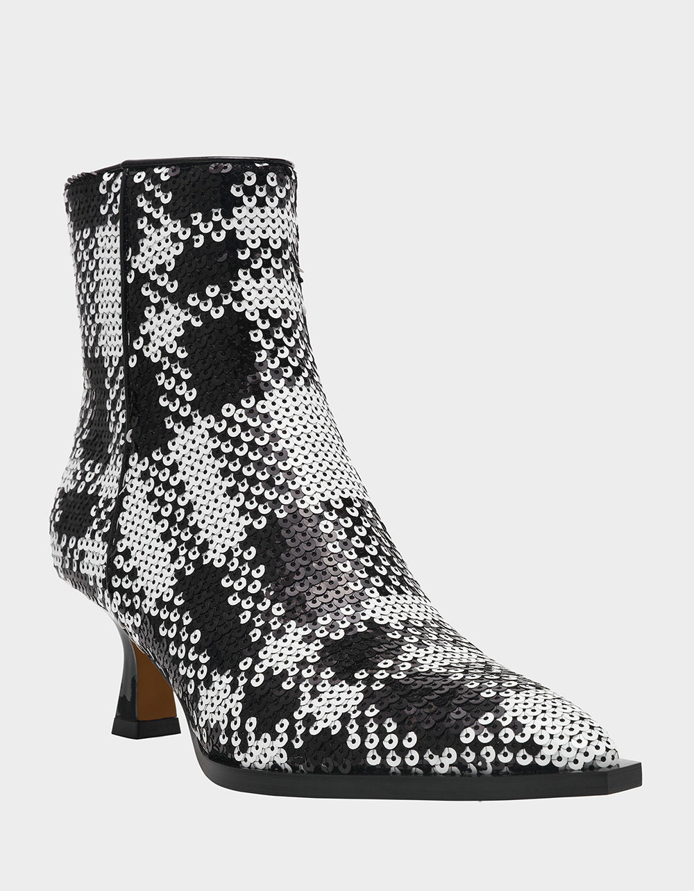 LOUISA BLACK/WHITE PLAID Women's Pointed Toe Kitten Heel Ankle Bootie | Betsey Johnson Trending