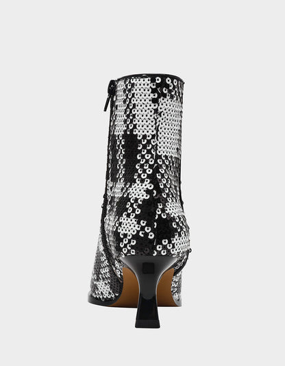 LOUISA BLACK/WHITE PLAID Women's Pointed Toe Kitten Heel Ankle Bootie | Betsey Johnson Trending