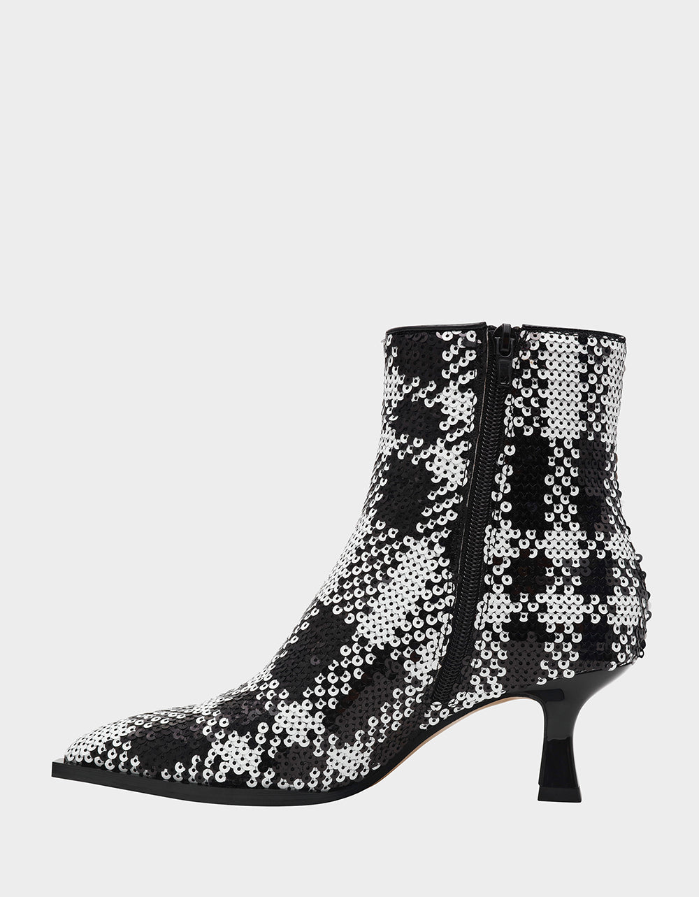 LOUISA BLACK/WHITE PLAID Women's Pointed Toe Kitten Heel Ankle Bootie | Betsey Johnson Trending