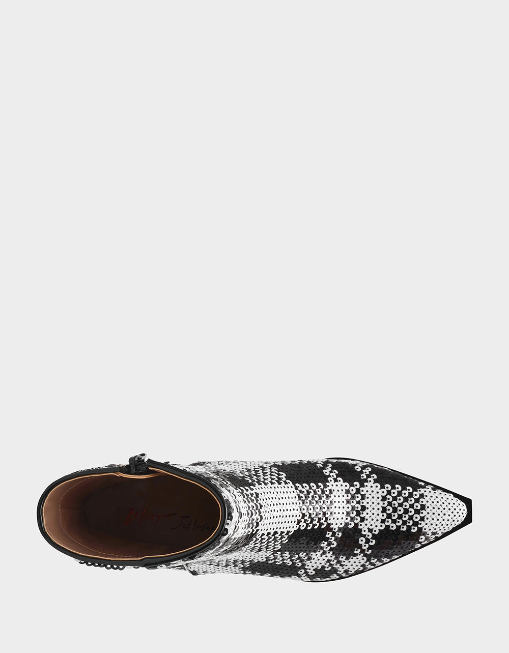 LOUISA BLACK/WHITE PLAID Women's Pointed Toe Kitten Heel Ankle Bootie | Betsey Johnson Trending