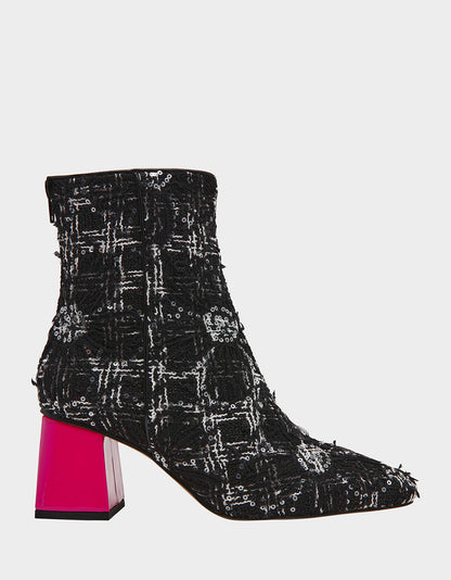 STEVIE BLACK MULTI Square-Toe Block Heel Women's Ankle Boot | Betsey Johnson Customer Favorite