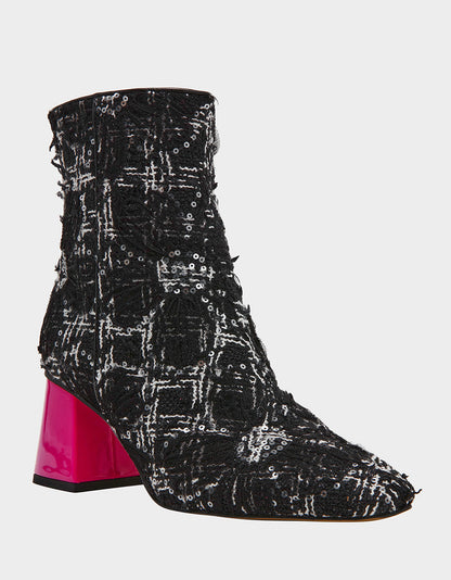 STEVIE BLACK MULTI Square-Toe Block Heel Women's Ankle Boot | Betsey Johnson Customer Favorite