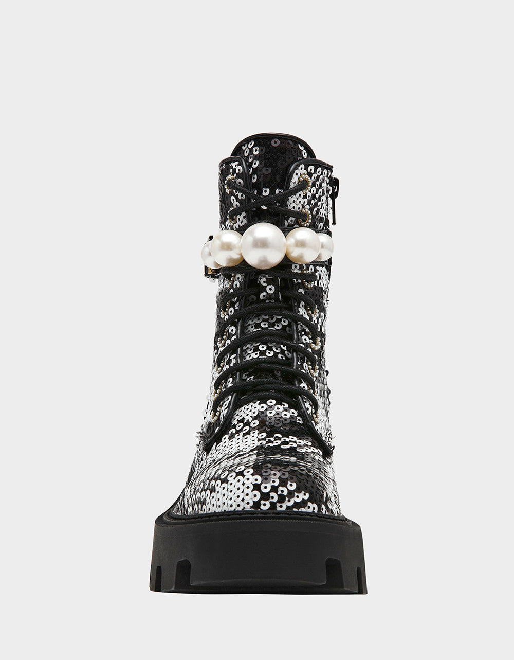 JONNIE BLACK WHITE PLAID Lace-Up Platform Combat Women's Ankle Boot | Betsey Johnson Sale
