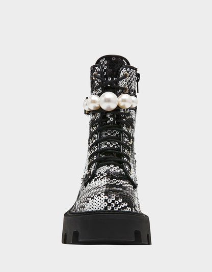JONNIE BLACK WHITE PLAID Lace-Up Platform Combat Women's Ankle Boot | Betsey Johnson Sale