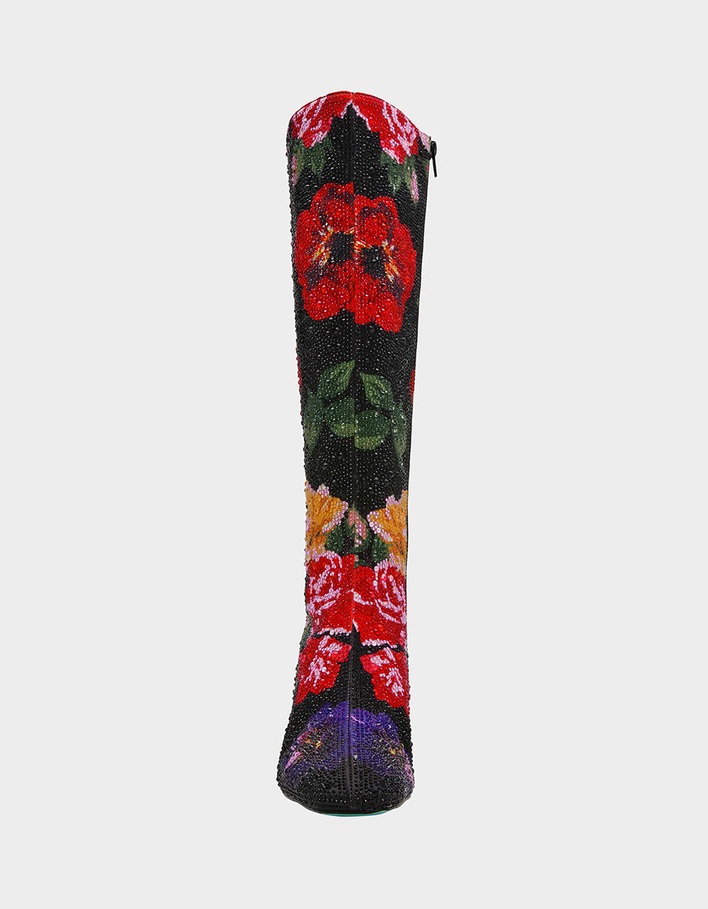 AVON BLACK FLOWER MULTI Women's Knee High Rhinestone Floral Boots | Betsey Johnson Signature