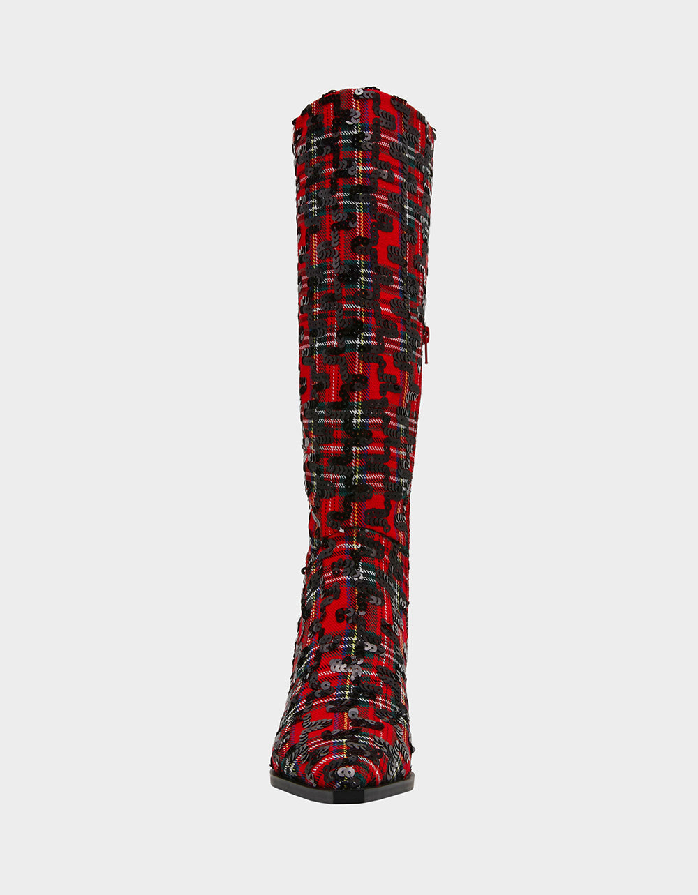 PAMELLA RED PLAID Women's Knee High Kitten Heel Boot with Pointed Toe | Betsey Johnson Deals