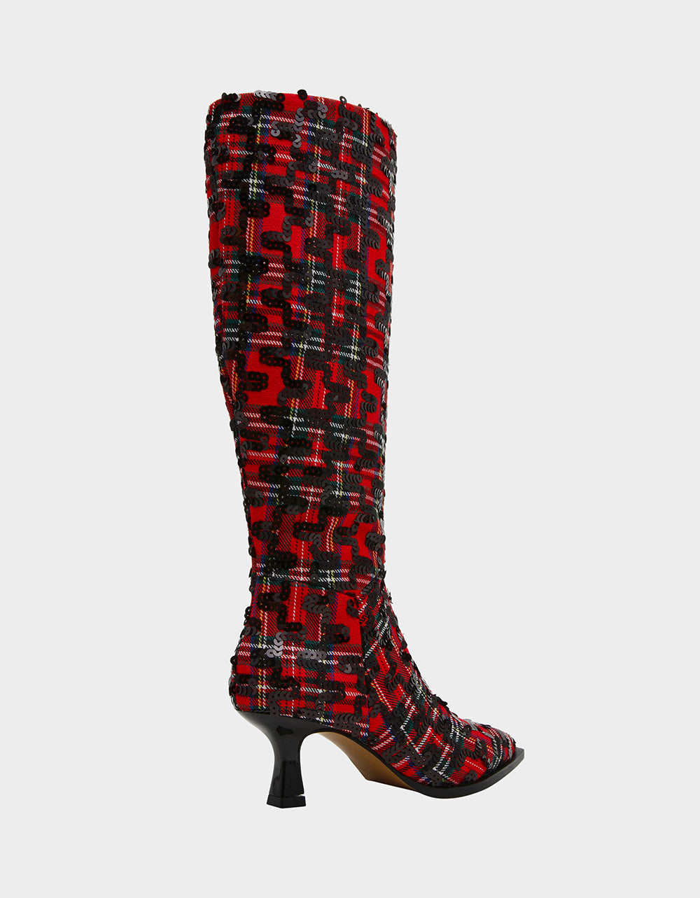 PAMELLA RED PLAID Women's Knee High Kitten Heel Boot with Pointed Toe | Betsey Johnson Deals