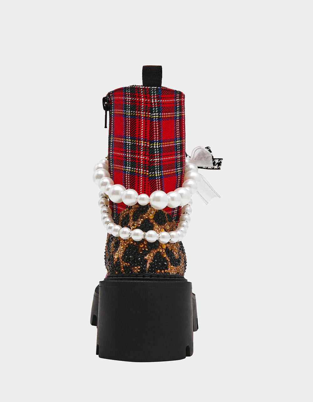 HARIETT RED PLAID Platform Lace-Up Lug Combat Pearl Women's Ankle Boot | Betsey Johnson Premium