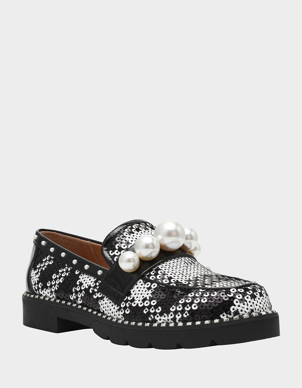 HARLOE BLACK WHITE PLAID Platfrom Pearl Embellished Women's Loafer | Betsey Johnson Best Seller