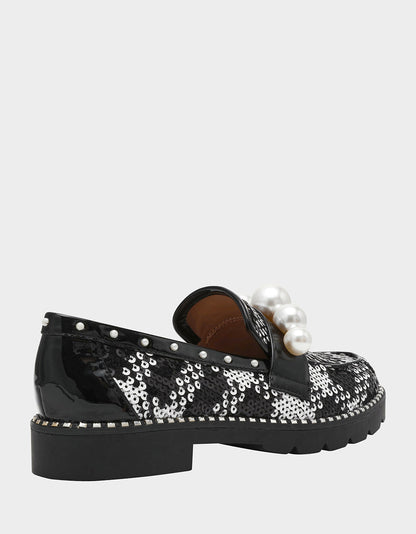 HARLOE BLACK WHITE PLAID Platfrom Pearl Embellished Women's Loafer | Betsey Johnson Best Seller