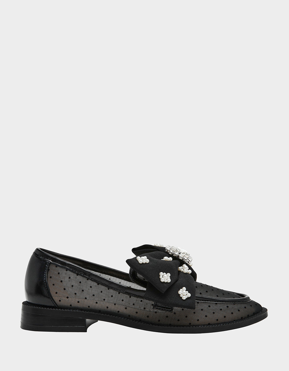 SETH BLACK Women's Mesh Pearl Bow Slip-On Loafer | Betsey Johnson Premium