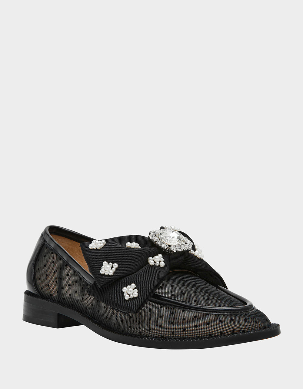 SETH BLACK Women's Mesh Pearl Bow Slip-On Loafer | Betsey Johnson Premium