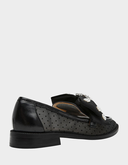 SETH BLACK Women's Mesh Pearl Bow Slip-On Loafer | Betsey Johnson Premium