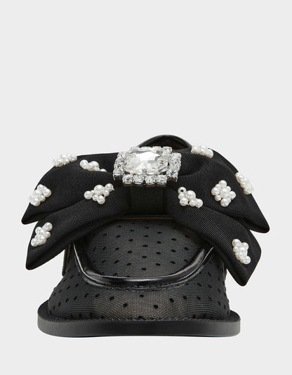 SETH BLACK Women's Mesh Pearl Bow Slip-On Loafer | Betsey Johnson Premium