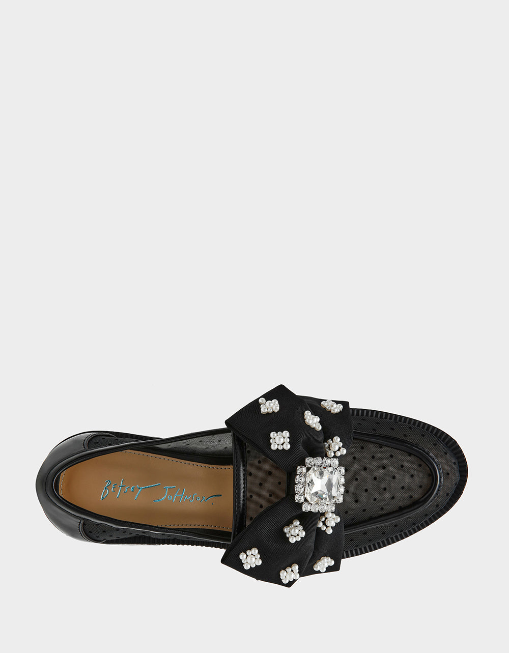 SETH BLACK Women's Mesh Pearl Bow Slip-On Loafer | Betsey Johnson Premium