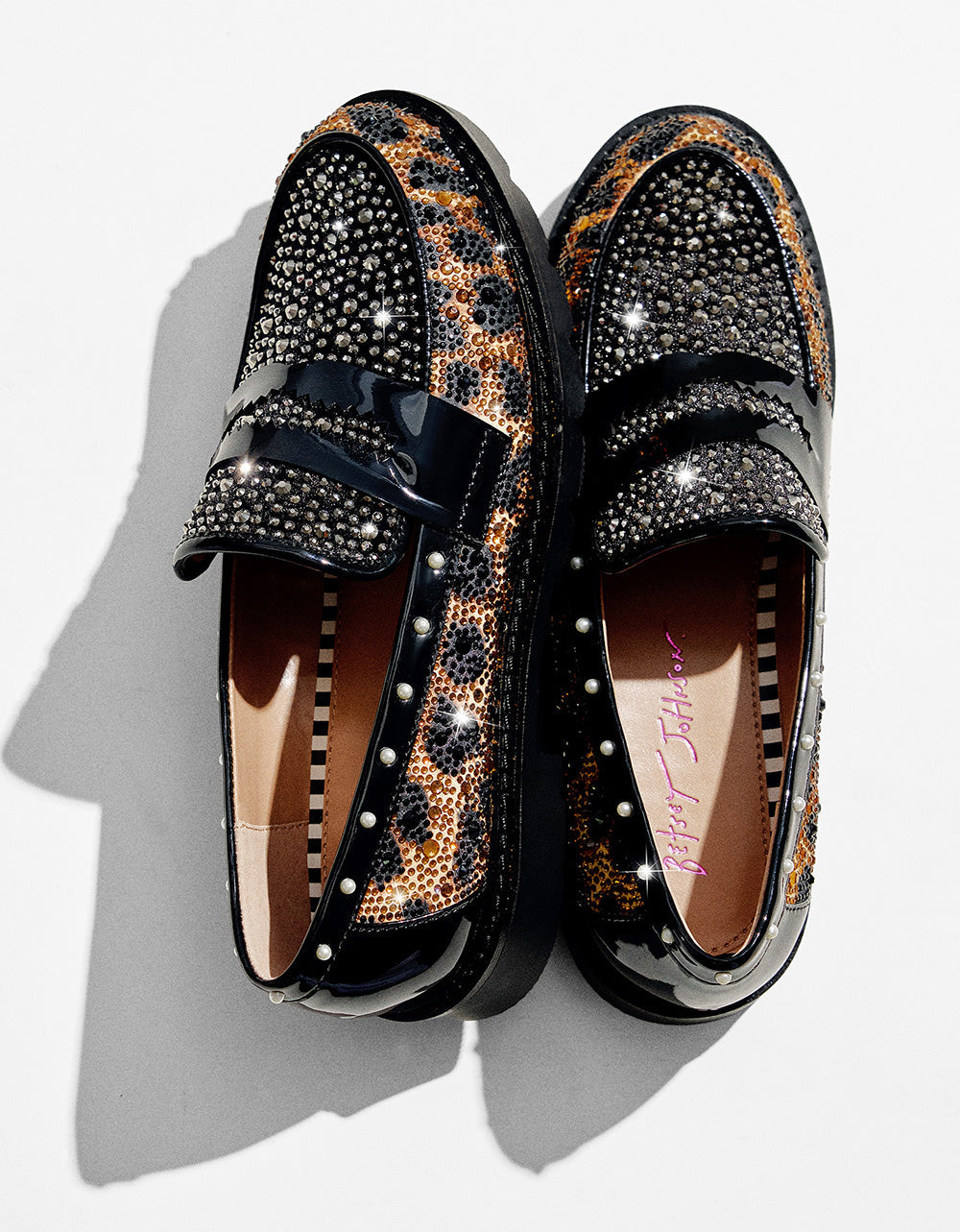 LYDIAA LEOPARD Rhinestone Embellished Platform Women's Loafer | Betsey Johnson New